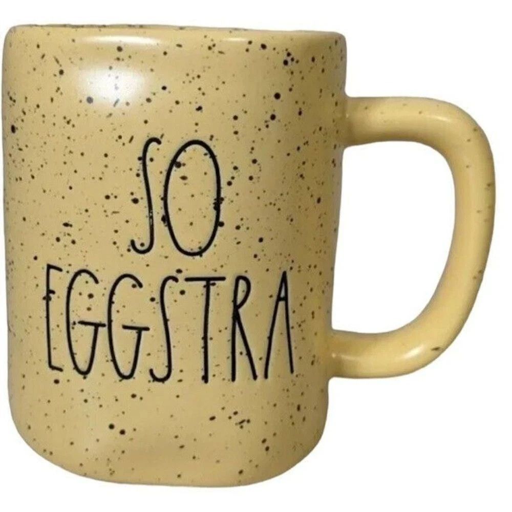 NEW Rae Dunn So Eggstra Easter Coffee Mug Speckled Yellow Ceramic 16 oz